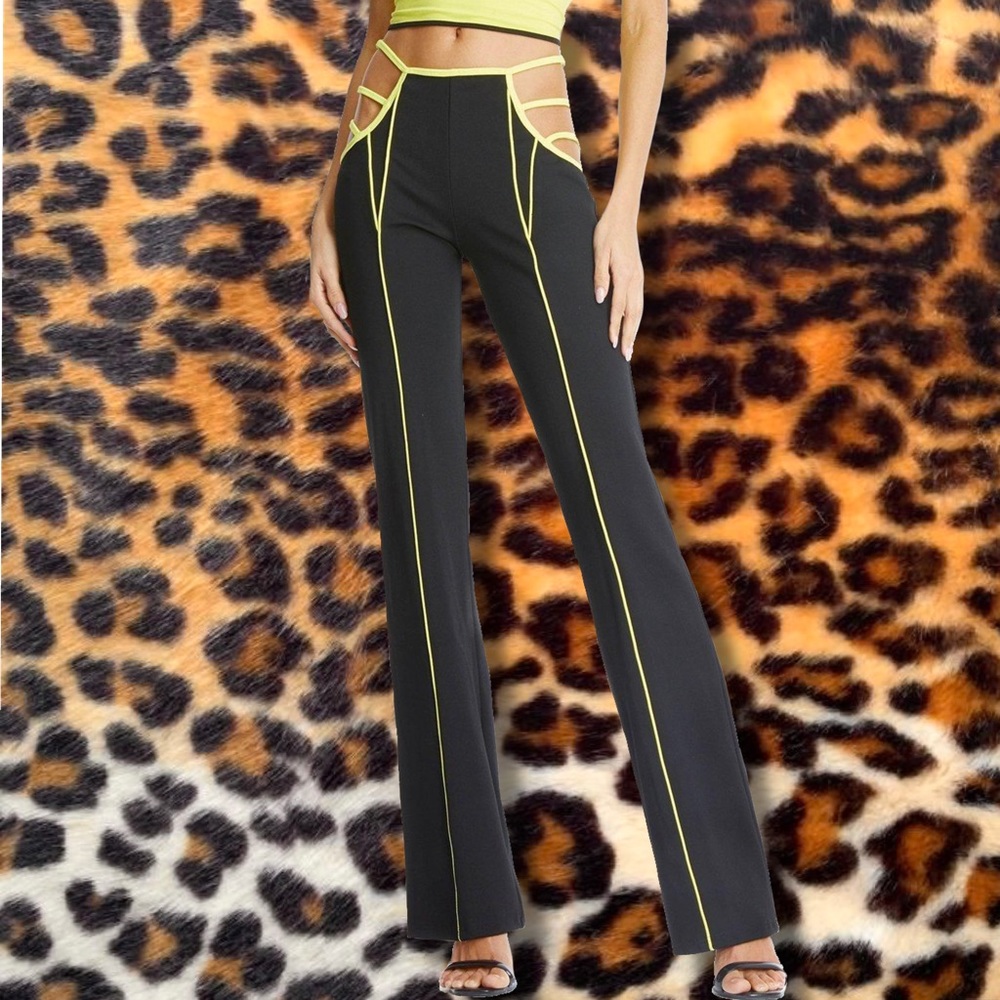 I.AM.GIA Black and Yellow Y2K Saskia Flare Boot Cut Sporty Pants